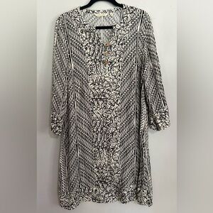 Soft Surroundings Black White Abstract Print Tunic Dress Sz Large Travel Brunch